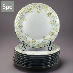 Vintage Noritake Flourish Dinner Plate 5pc Set Blue Yellow Flowers Floral China